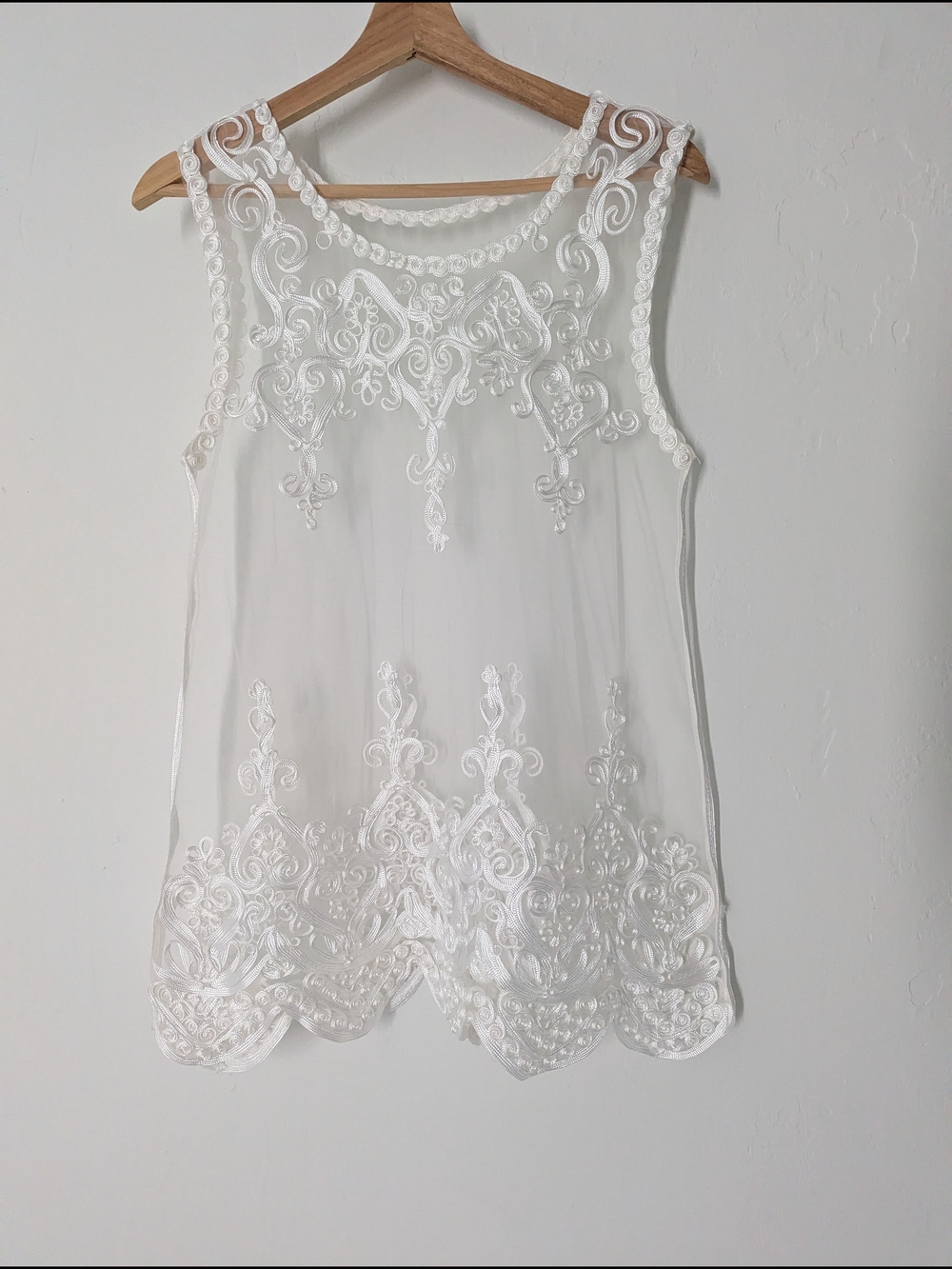 Sheer White Embroidered Sleeveless Top